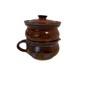 Studio Pottery, Vintage MCM Bohemian Stoneware Sugar & Creamer Set – Stackable